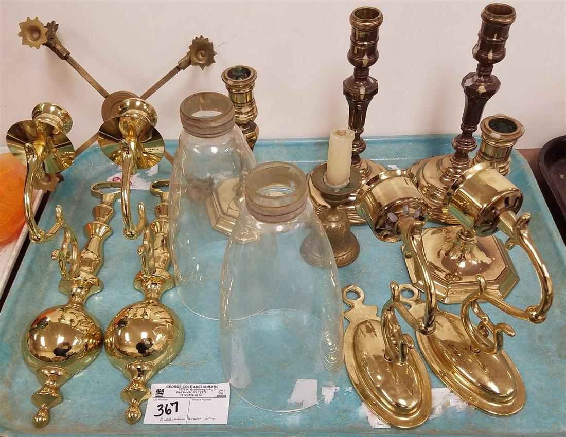 TRAY BALDWIN BRASS CANDLESTICKS, 2 PR WALL SCONCES (1 of 2)