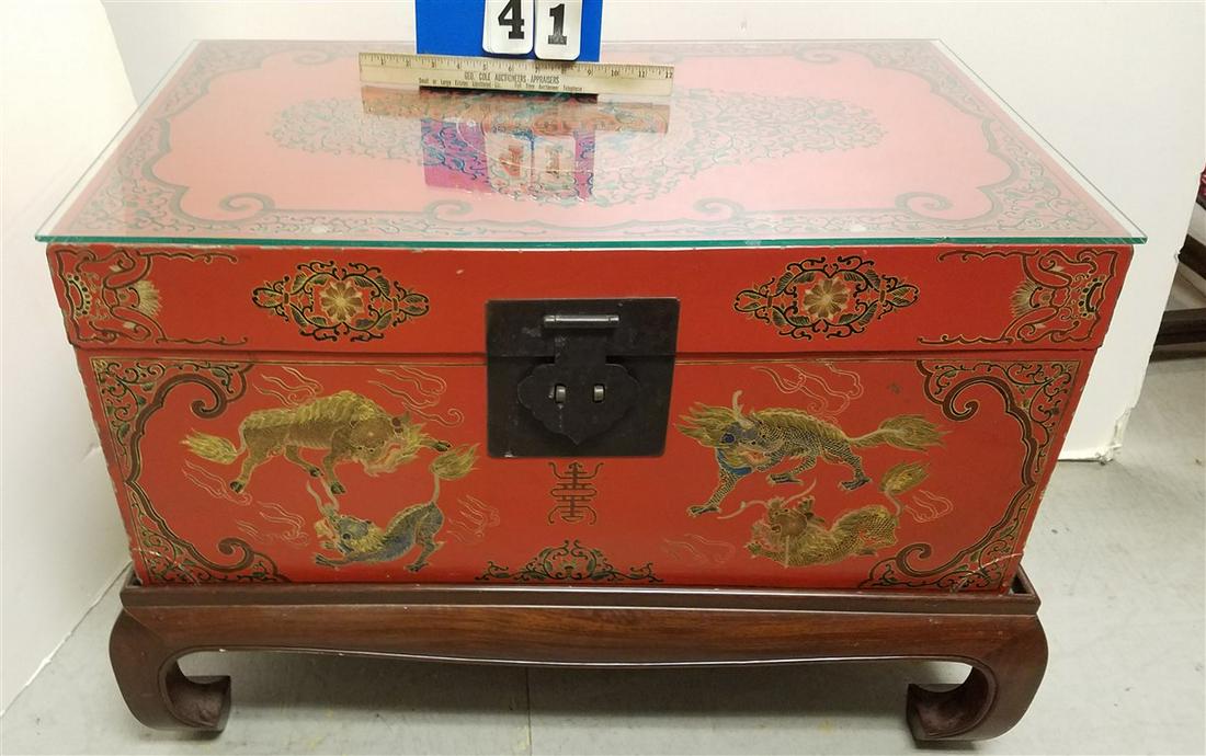 20th c. CHINESE LACQUER BOX ON STAND, 22.5"H X 31.5"W X (1 of 6)