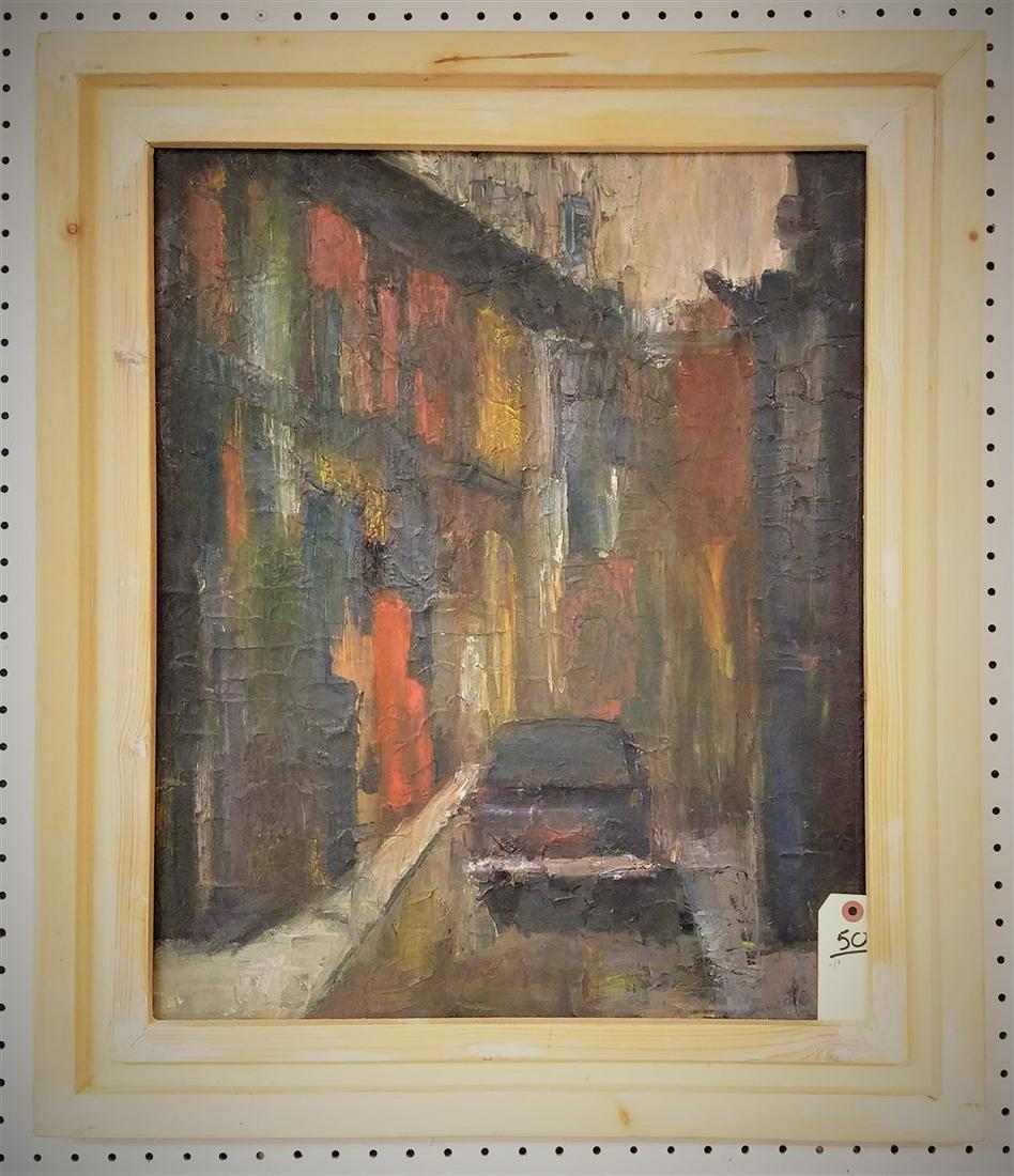 FRAMED O/B ABSTRACT CITYSCAPE, 23" X 19" (1 of 2)