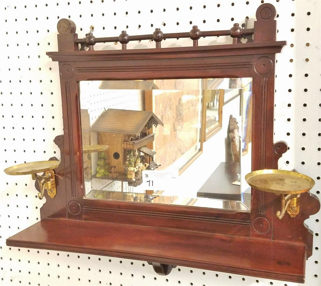 VICT. CHERRY WALL SHELF W/ BEVELLED MIRROR, 20"H X 21"W (1 of 1)