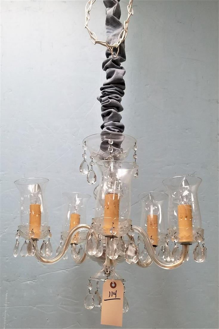 5 ARM CRYSTAL CHANDELIER, 19.5" X 19" DIAM. W/ (1 of 2)