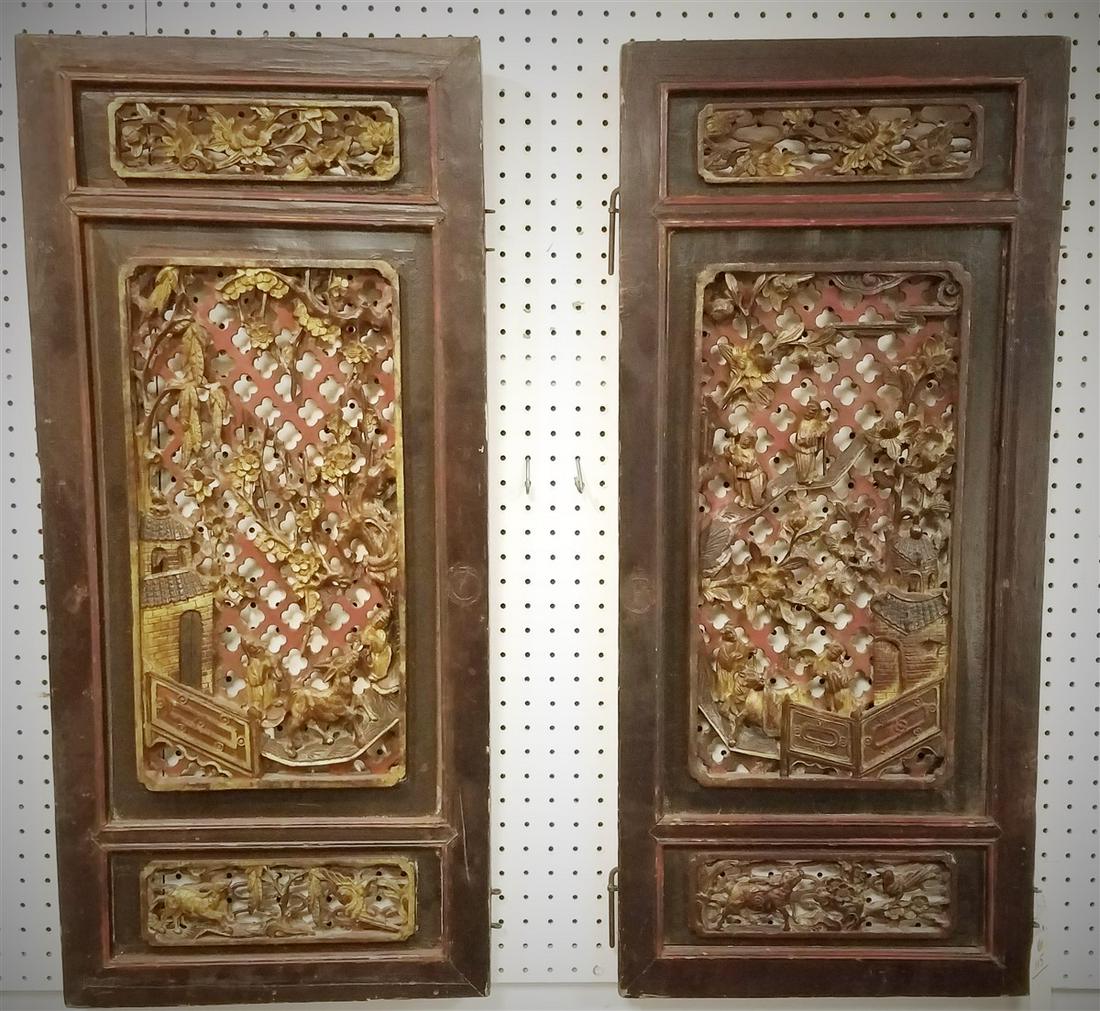 PR. 19th c. CHINESE CARVED PANELS, 37"H X 16.5"W (1 of 9)