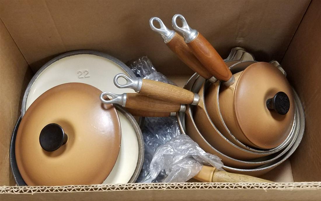 BX. 6PC. LE CREUSET FRANCE POTS + PAN SET, W/LIDS (1 of 3)