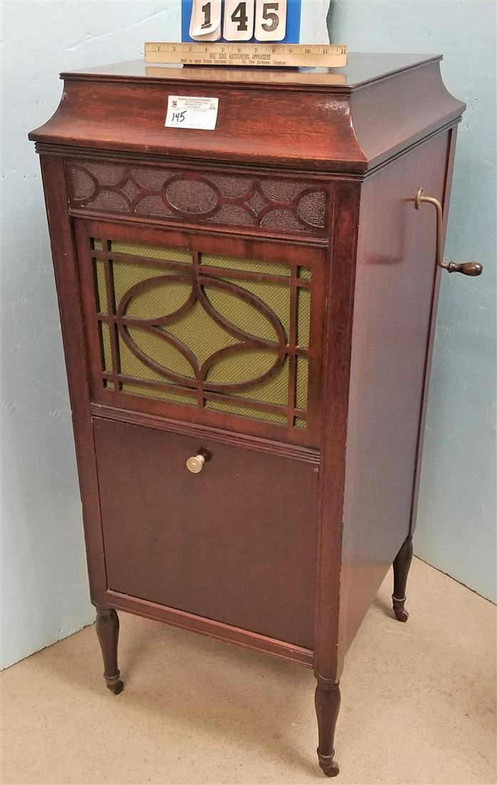 EDISON MAHOG. CONSOLE PHONOGRAPH W/ RECORDS, 44.5"H X (1 of 7)