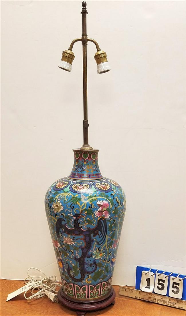CLOISONNE WARE LAMP, 20"(VASE), 36" TOTAL (1 of 5)