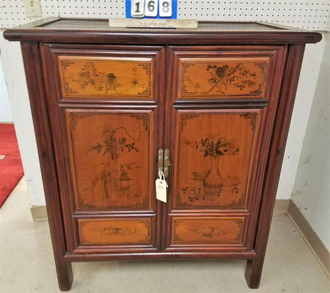 CHINESE 2 DOOR CABINET, 44"H X 38.75"W X 21.25"D (1 of 3)