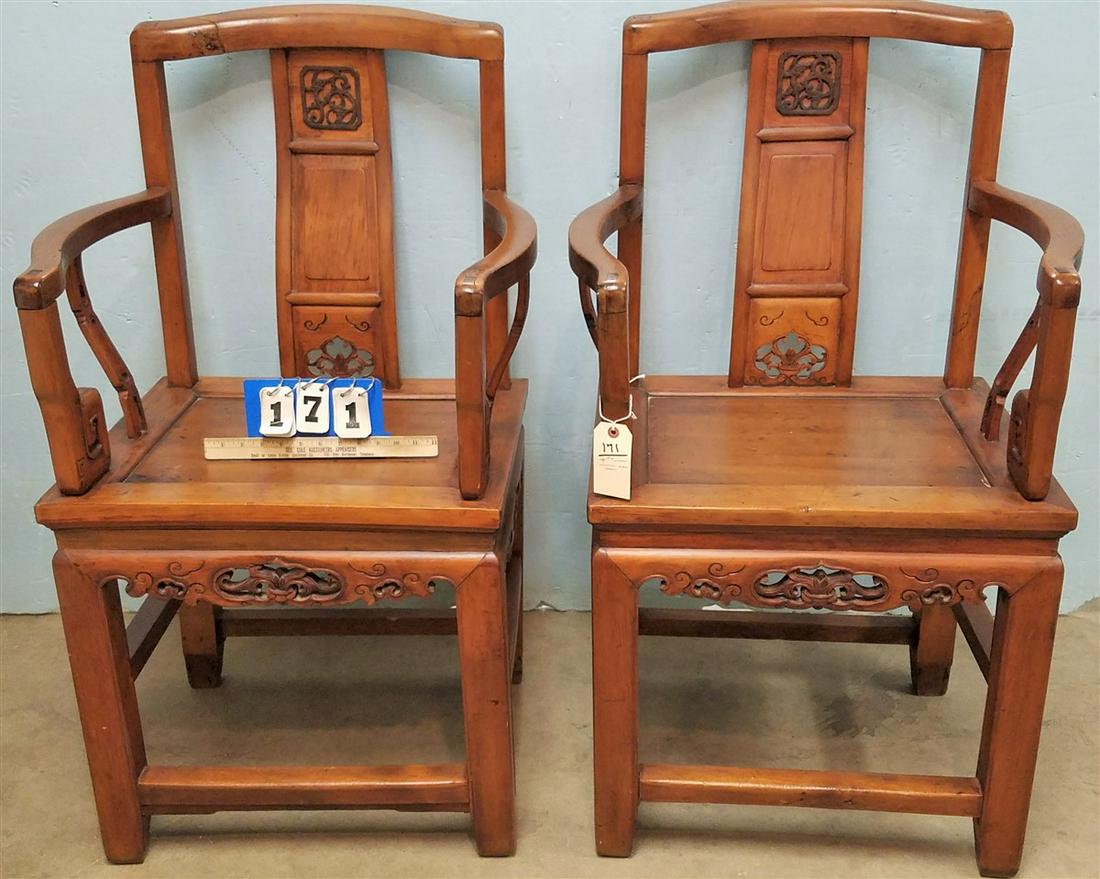 PR. 19th c. TAIWAN INCENSE CEDAR ARMCHAIRS: PR. 19th c. TAIWAN INCENSE CEDAR ARMCHAIRS