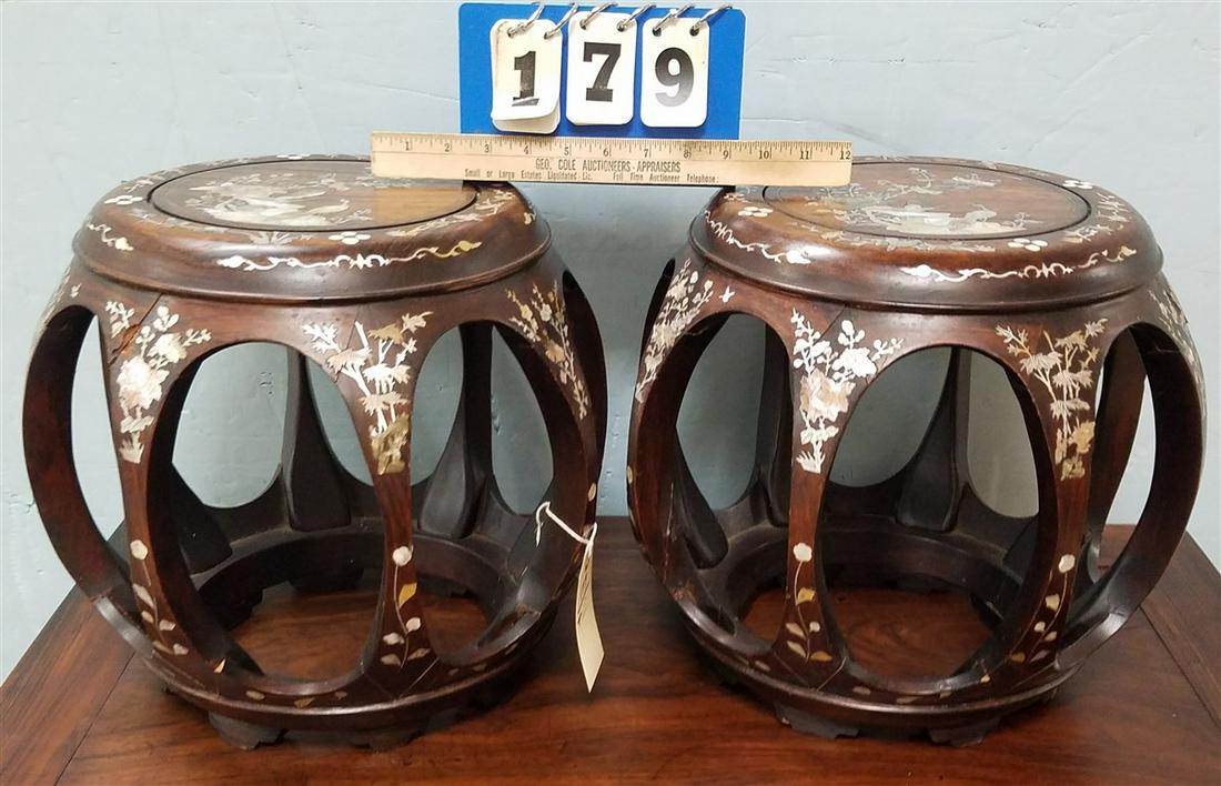 PR. 20th c. CHINESE MOP INLAY STANDS, 13.5"H X 35.5"SQ. (1 of 3)