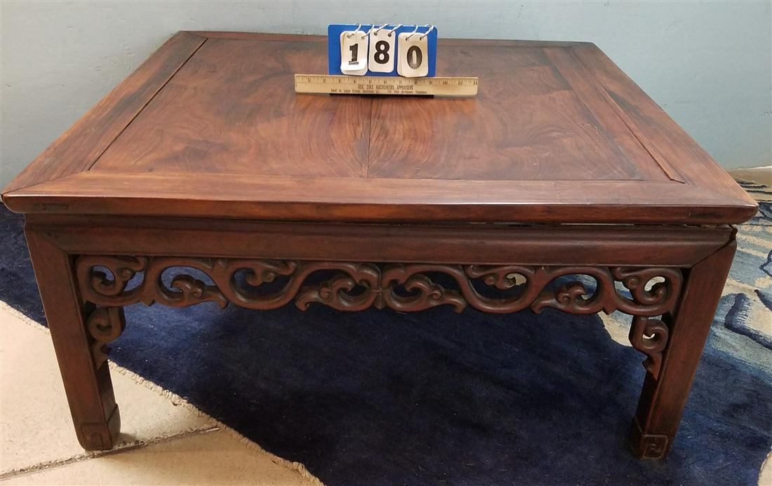 CHINESE HUNG MU WOOD TABLE, 16"H X 35.5" SQ. (1 of 3)