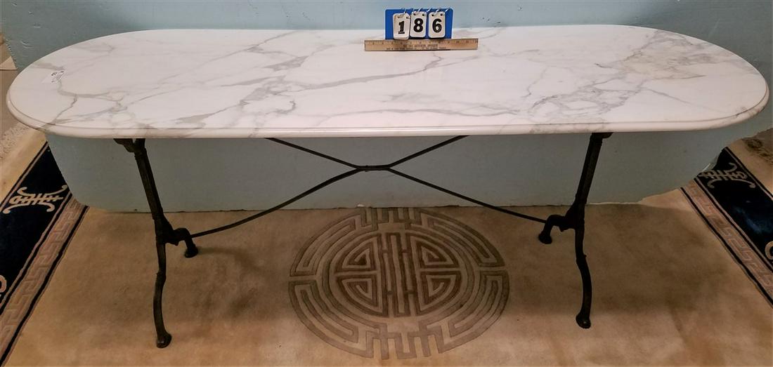 MARBLE TOP CAST IRON BASE TABLE, 29"H X 6'L X 2'W (1 of 3)