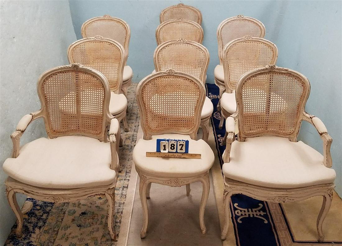 SET 10 FRENCH PTD. FRAME CANE BACK+SEAT DINING CHAIRS (1 of 2)