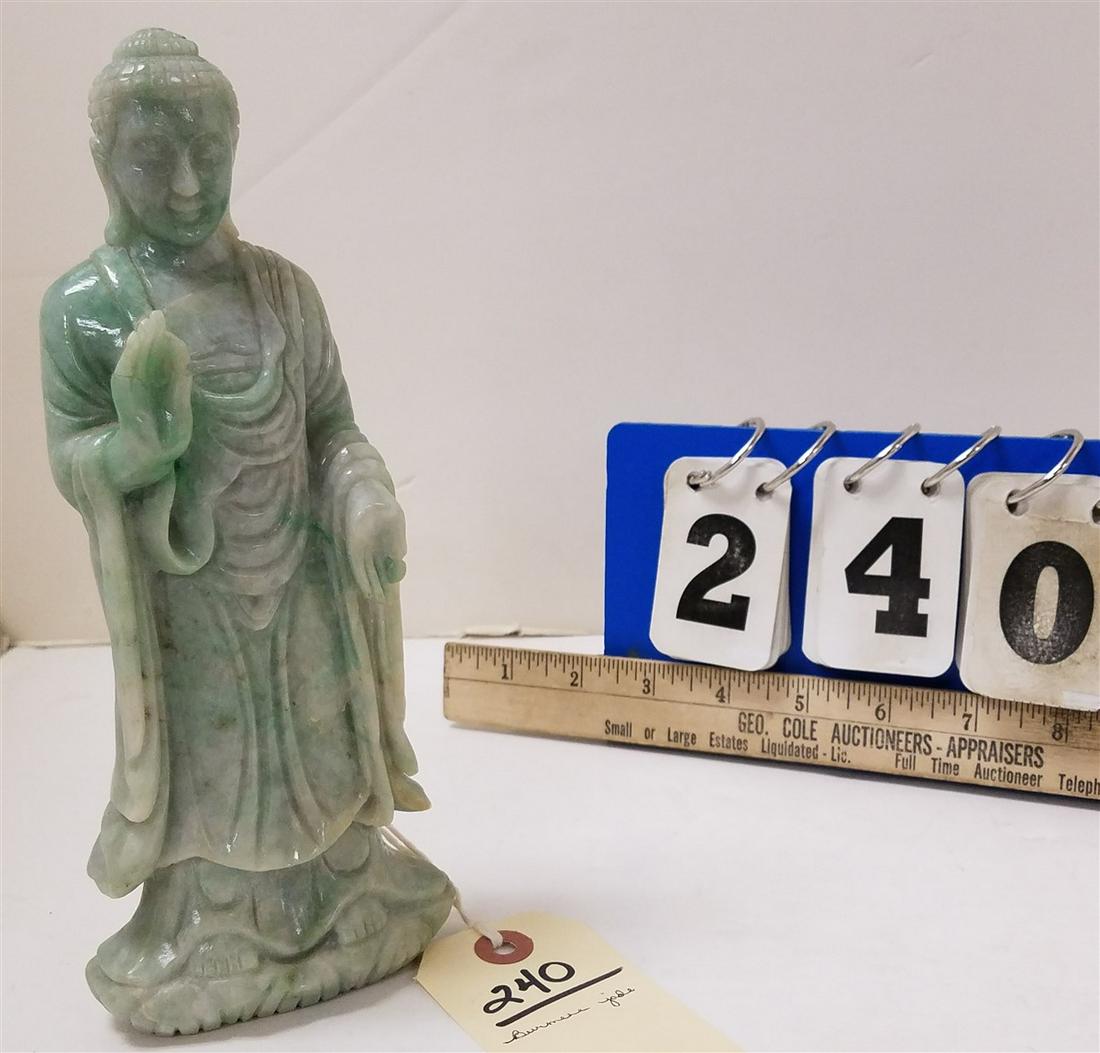 BURMESE JADE CARVED BUDDHA, 8.75": BURMESE JADE CARVED BUDDHA, 8.75"