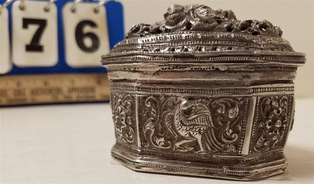 SILVER HIGH RELIEF BX, 2.5" X 3.25"W X 2"D, 3.89 OZT: SILVER HIGH RELIEF BX, 2.5" X 3.25"W X 2"D, 3.89 OZT