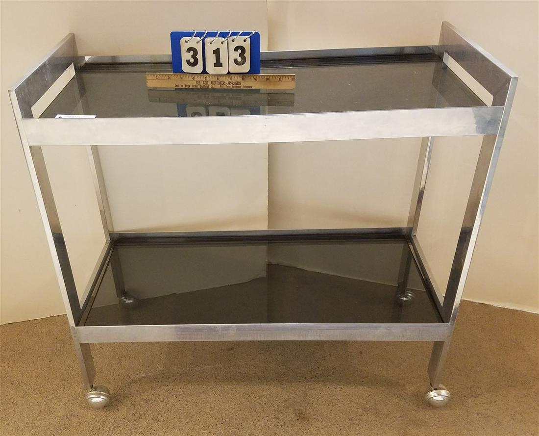 CHROME & GLASS BAR CART, 32"H X 33"W X 15.5"D (1 of 2)