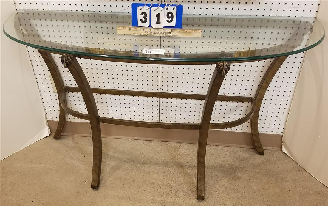 METAL BASE GLASS TOP CONSOLE TABLE, 29.5"H X 50"W X (1 of 3)