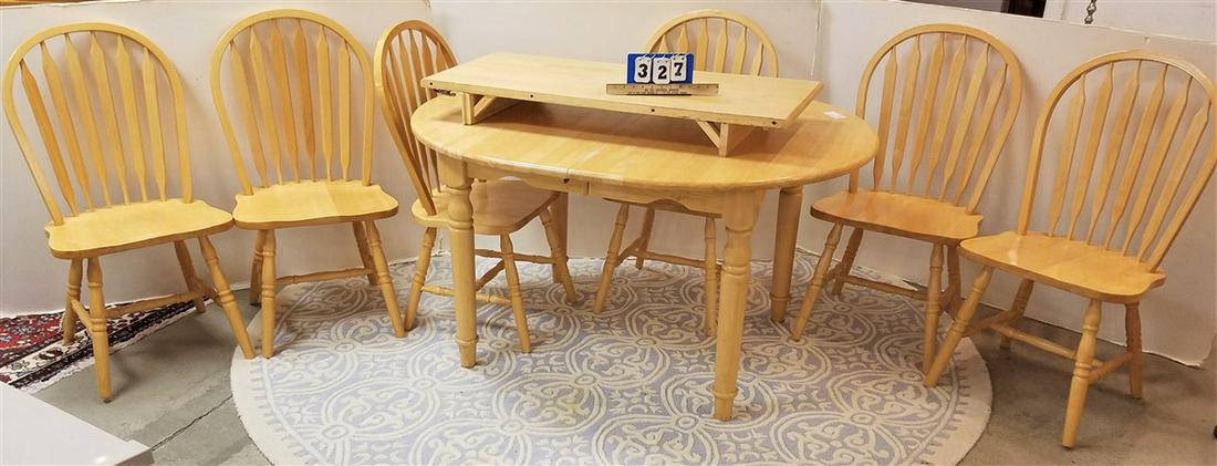 ASH WOOD DINING TABLE, 54" X 42", W/ 1 LEAF, + 6 CHAIRS (1 of 2)