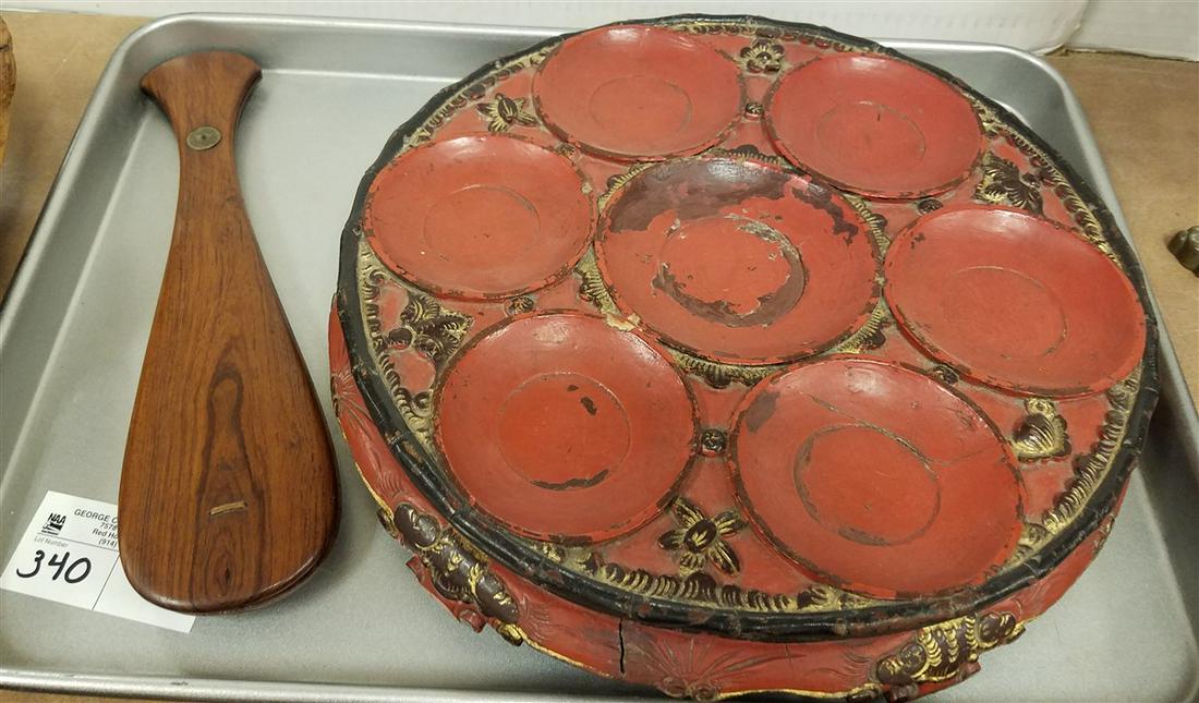 TRAY CHINESE LACQUER STAND, 2.25"H X 12" DIAM. + 19th (1 of 2)