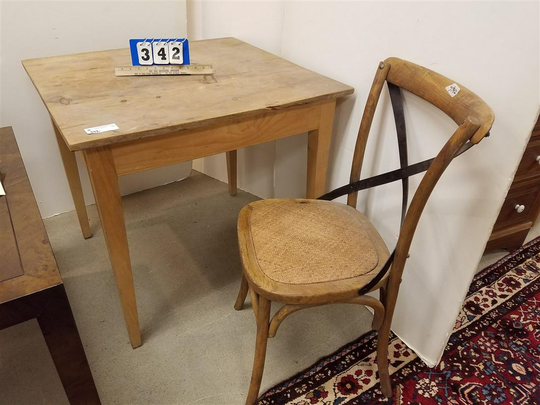 PINE TAPERED LEG TABLE. 30.5"H X 33"W X 31"D W/ METAL (1 of 2)