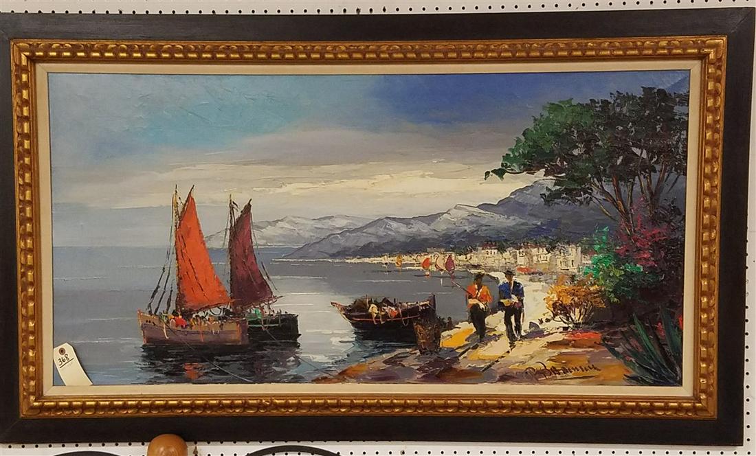 FRAMED O/C BAY SCENE, SGND. 24.5" X 48.5" (1 of 3)