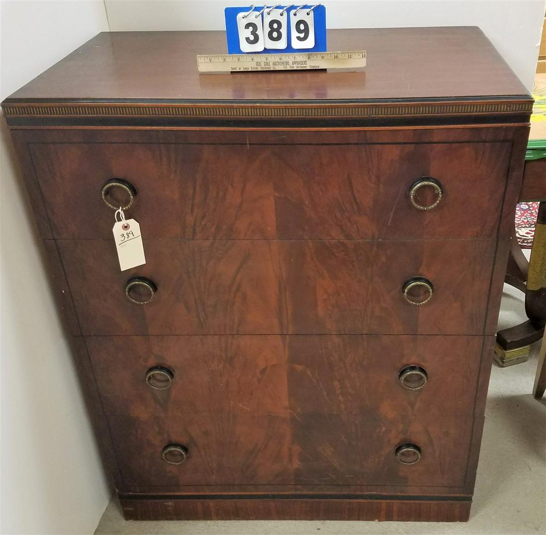 DECO MAHOG. 4 DRAWER CHEST, 42"H X 34"W X 20"D (1 of 3)