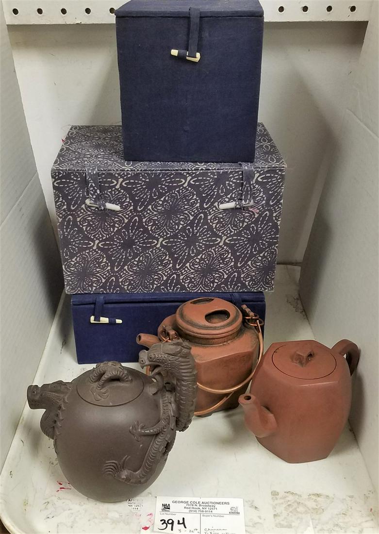 TRAY 3 20th c. CHINESE YI XING POTTERY TEA POTS W/ BXS (1 of 10)