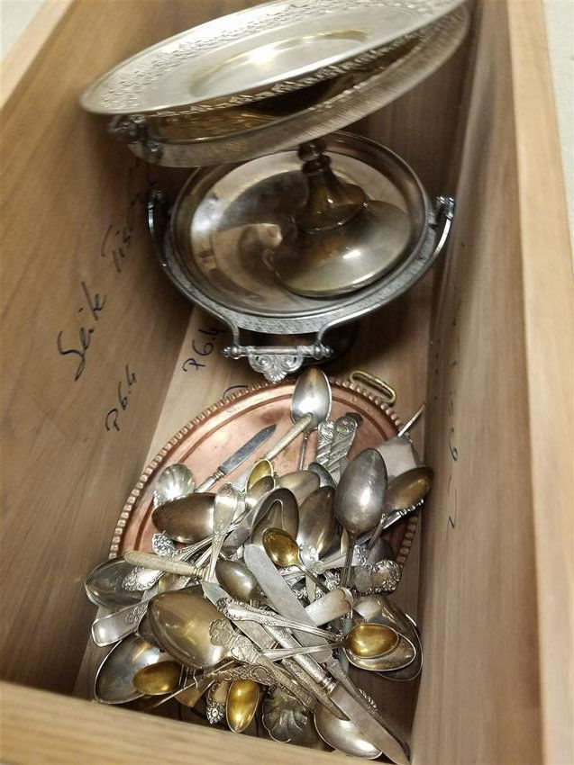 WALNUT BX 13.25"H X21.75"W X12 W/ SILVERPLATE SERVING (1 of 2)