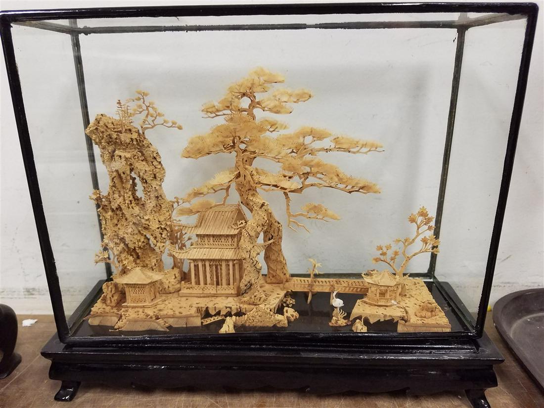 SHADOWBOX W/ CARVED CORK LANDSCAPE 9.5"H X 12"W X 4"D: SHADOWBOX W/ CARVED CORK LANDSCAPE 9.5"H X 12"W X 4"D