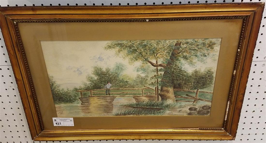 FRAMED W/C LANDSCAPE SGND. C.A.BAHR 1897 11.5" X21" (1 of 2)
