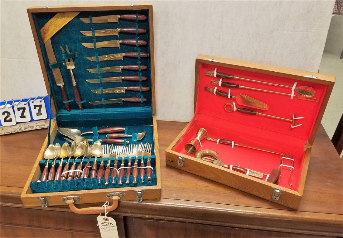 THAI BOXED SET BRONZE & ROSEWOOD FLATWARE 29 PC + 9 PC (1 of 3)