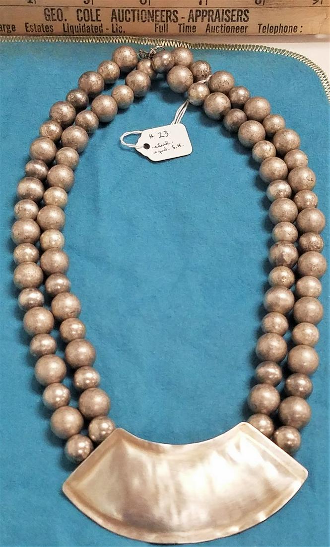 STERL. BEAD NECKLACE W/ PENDANT, SGND. S.H. '87 2.06 (1 of 1)