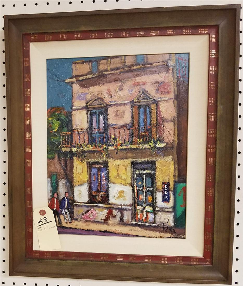 FRAMED O/B CAFE, SGND. RODALFO M. JARA, 15" X 11.5" (1 of 1)