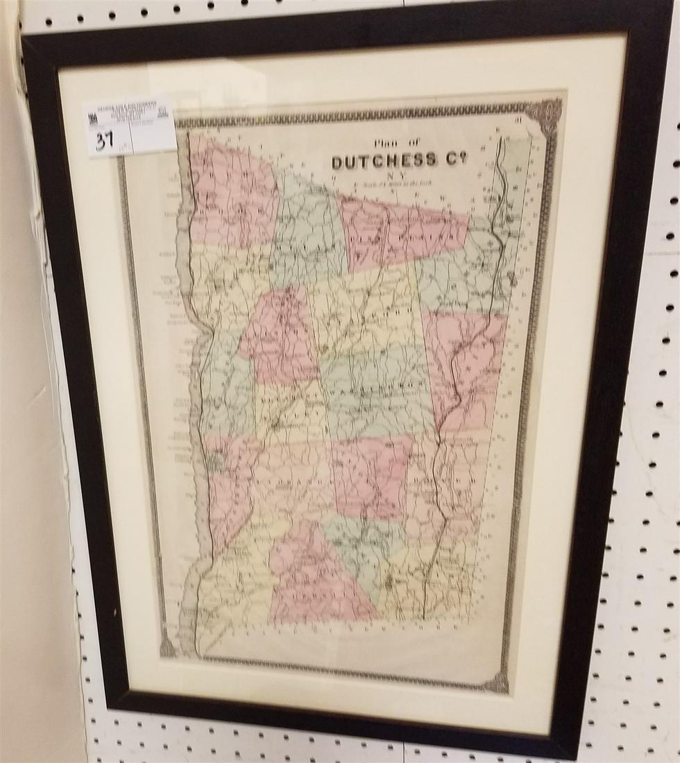 FRAMED 19th c. MAP-DUTCHESS COUNTY, 20" X 13" (1 of 2)