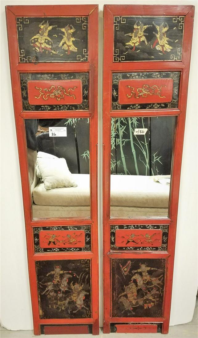 PR. CHINESE LACQUERED + MIRRORED PANELS, 58.5"H X 13"W (1 of 3)