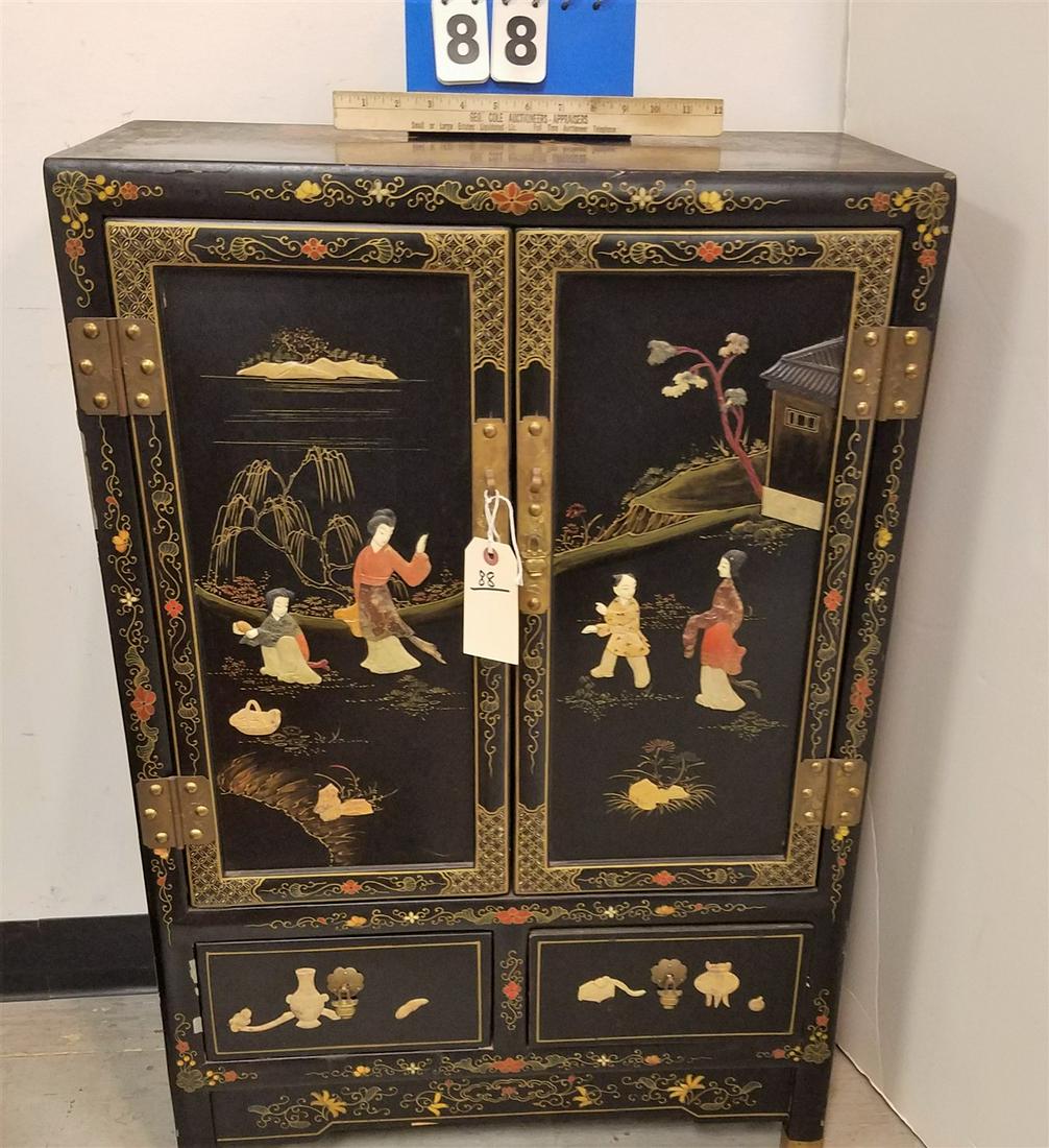 ASIAN LACQUERED 2 DOOR OVER 2 DRAWER CABINET, 36"H X (1 of 4)