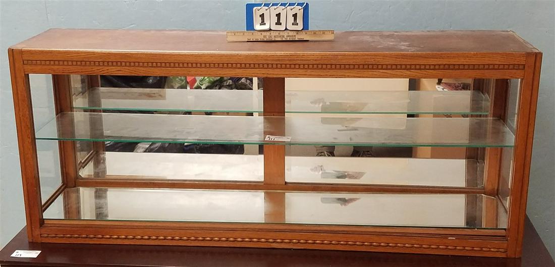 OAK TABLE TOP SHOWCASE W. BEVELLED GLASS PANELS + (1 of 4)