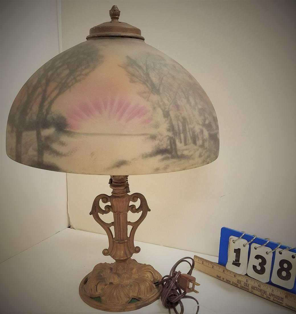 VINTAGE TABLE LAMP W/ REVERSE PTD. SHADE, 21"H X 14.5" (1 of 9)