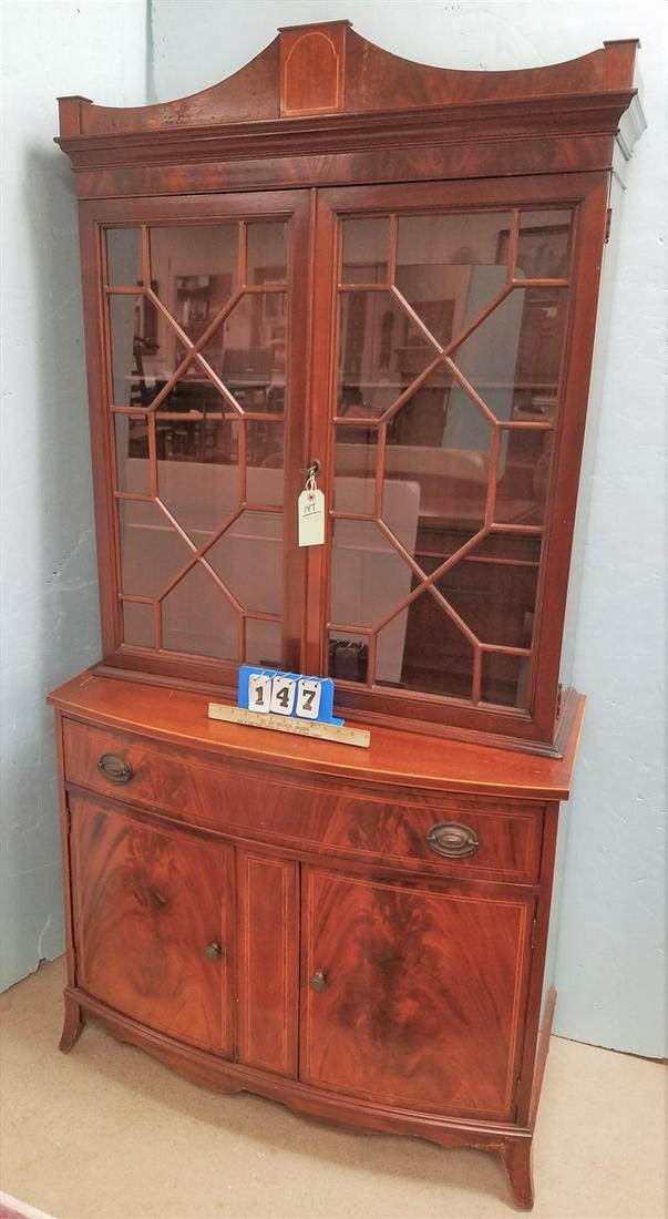 HEPPLEWHITE STYLE MAHOG. SECRETARY W/ INLAY, 76"H X (1 of 2)