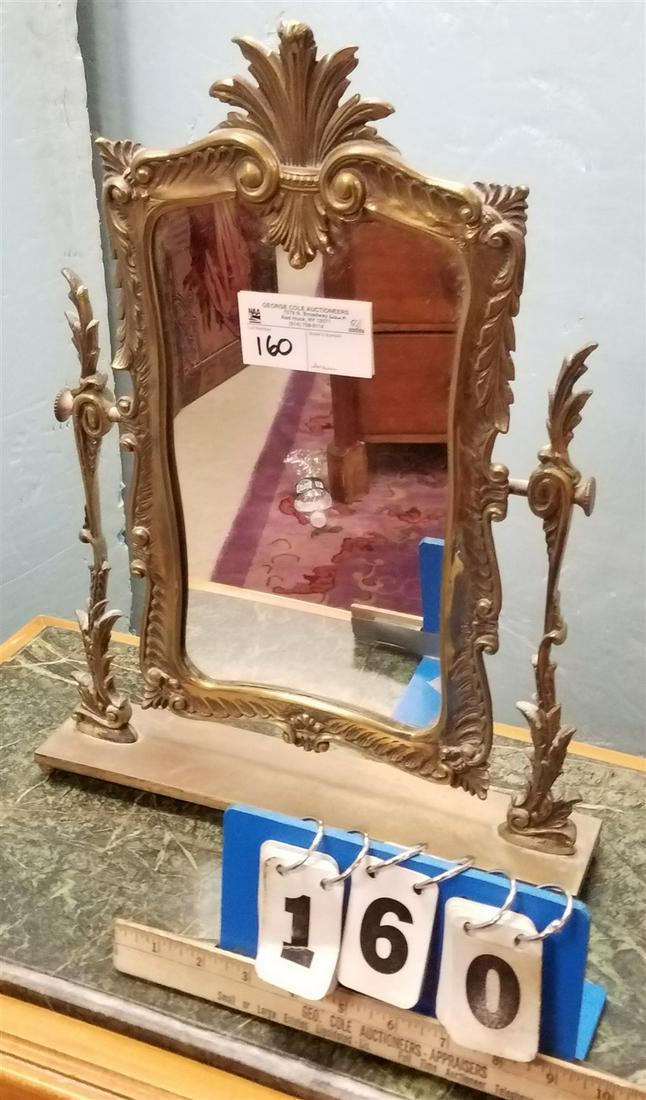 BRASS DRESSER MIRROR, 17.75"H X 13.25"W X 2.75"D: BRASS DRESSER MIRROR, 17.75"H X 13.25"W X 2.75"D