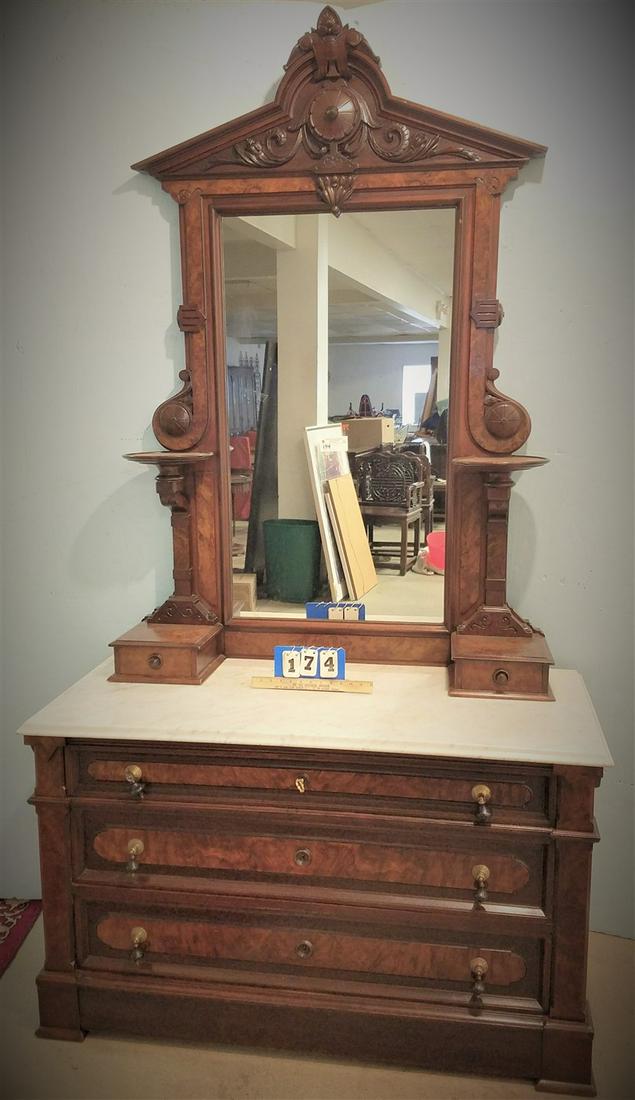 VICT. RENAISSANCE REVIVAL WALNUT MARBLE TOP 3 DRAWER (1 of 5)