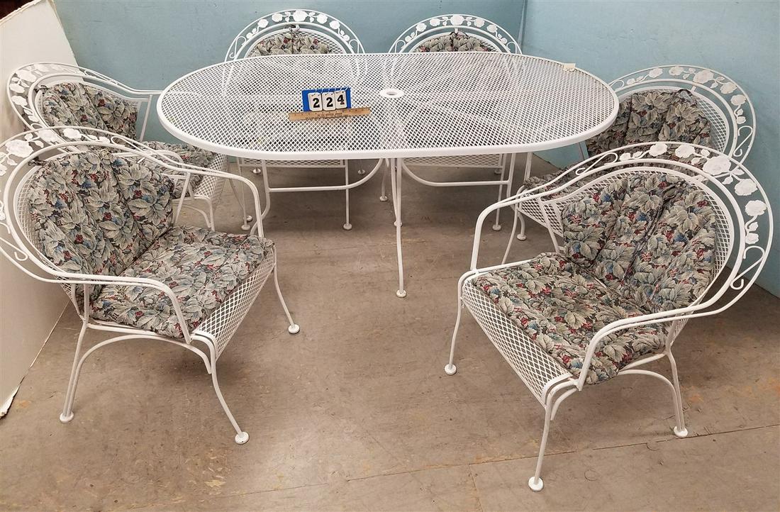 WROUGHT PATIO TABLE. 29.5"H X 6'W X 42.5"D, W/ 6 CHAIRS (1 of 1)