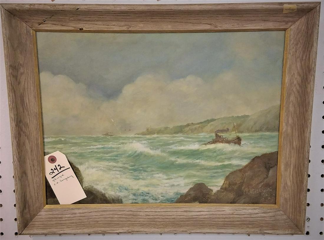 FRAMED O/B SEASCAPE, SGND. E.A. BENZENBERG, 12" X 16" (1 of 2)