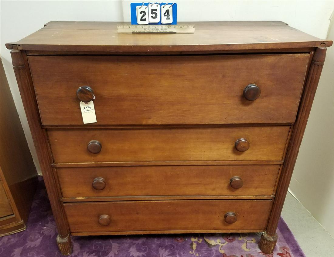 c.1840 CHERRY 4 DRAWER CHEST, 42"H X 44.5"W X 19.5"D (1 of 2)