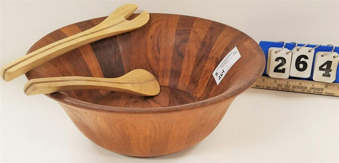 DANSK TEAK SALAD BOWL, 6"H X 16" DIAM., W/ SALAD SPOON (1 of 3)