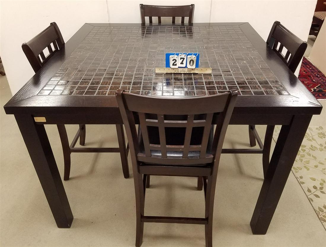 CONTEMP. TILE TOP PUB HEIGHT TABLE, 36"H X 54" SQ/ W/ 4 (1 of 5)