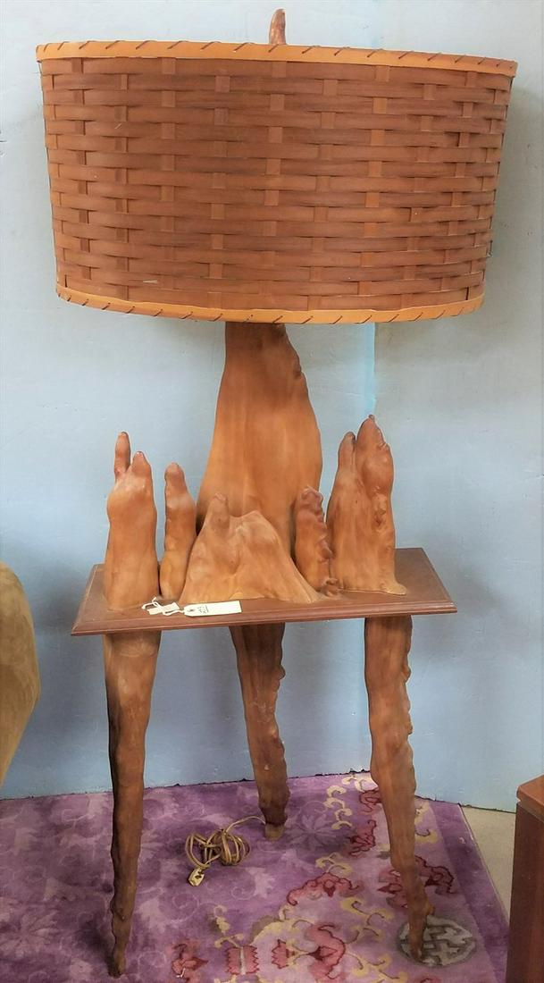 MID CENTURY CYPRESS TABLE/LAMP, 64"H X 26"W X 11.5"D (1 of 3)