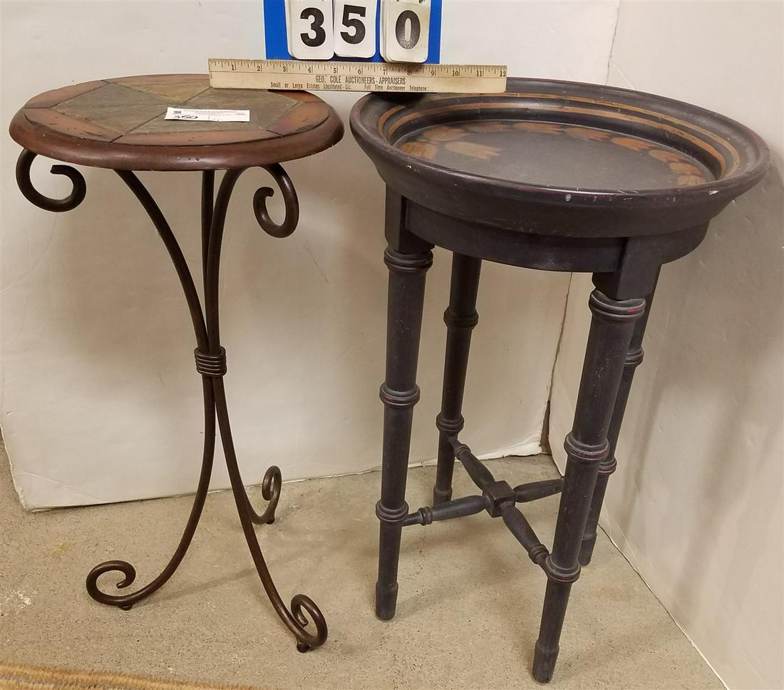 2 STANDS-WROUGHT BASE W/ INLAID SLATE TOP, 25"H X 12" (1 of 1)