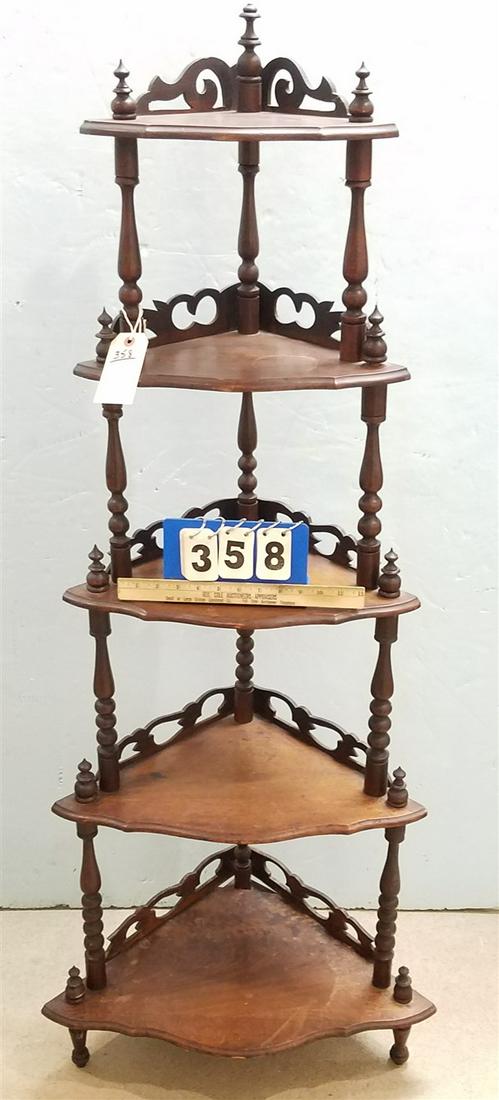VICT. WALNUT 5 TIER, CORNER WHAT NOT STAND, 54.5"H X (1 of 1)