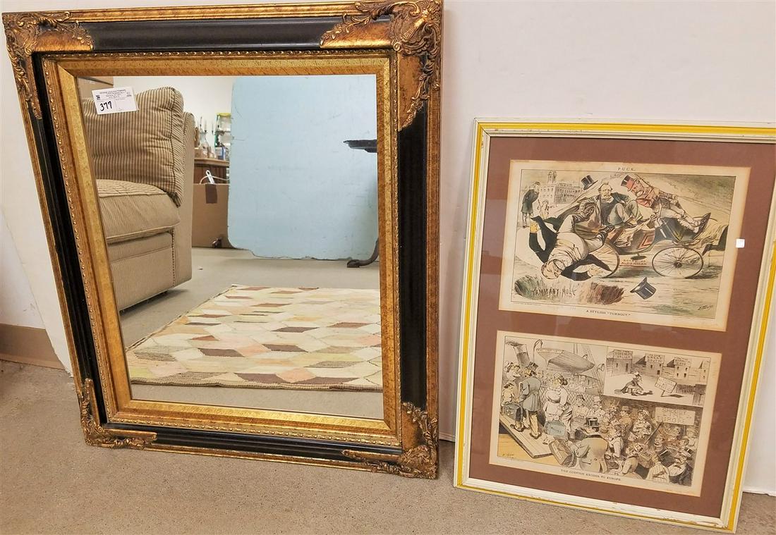 2 FRAMED ITEMS, 1881 PUCK LITHOS, FRAMED MIRROR (1 of 3)