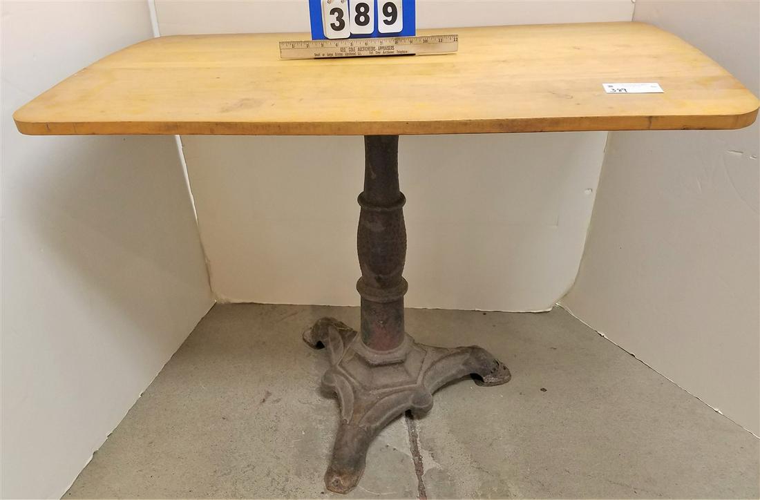 CAST IRON BASE, MAPLE TOP TABLE, 29.5"H X 40"W X 24"D (1 of 3)
