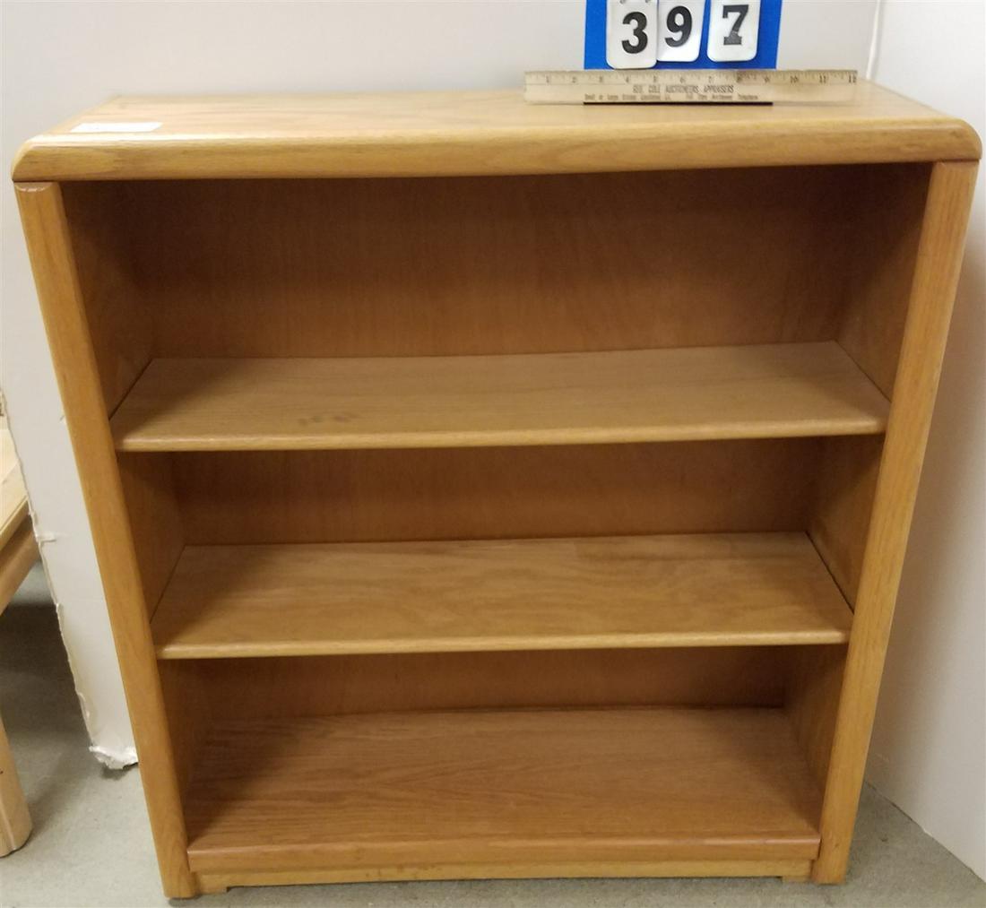 OAK BOOKCASE, 36.5"H X 33.5"W X 10.5"D: OAK BOOKCASE, 36.5"H X 33.5"W X 10.5"D